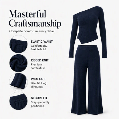 Women's Asymmetric Off-Shoulder Top & Wide-Leg Trouser Set
