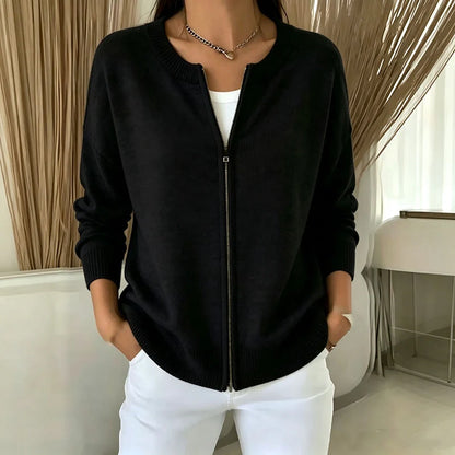 Women's Relaxed Zip-Up Knit Cardigan
