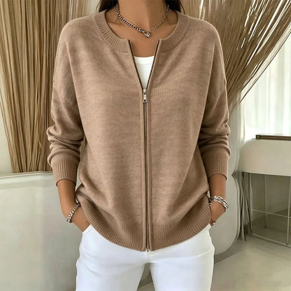Women's Relaxed Zip-Up Knit Cardigan