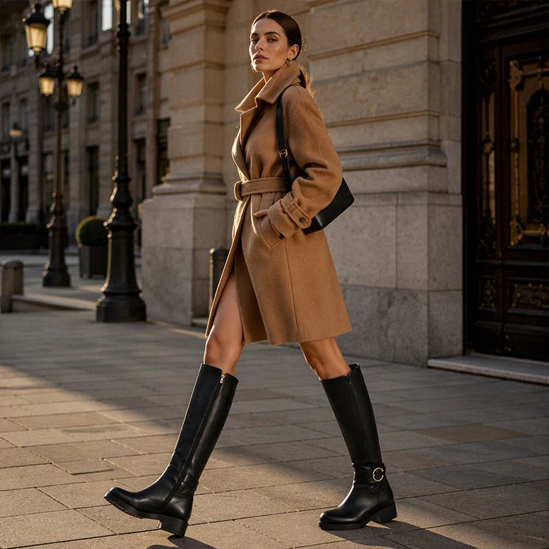 Women's Buckle Detail Knee-High Boots