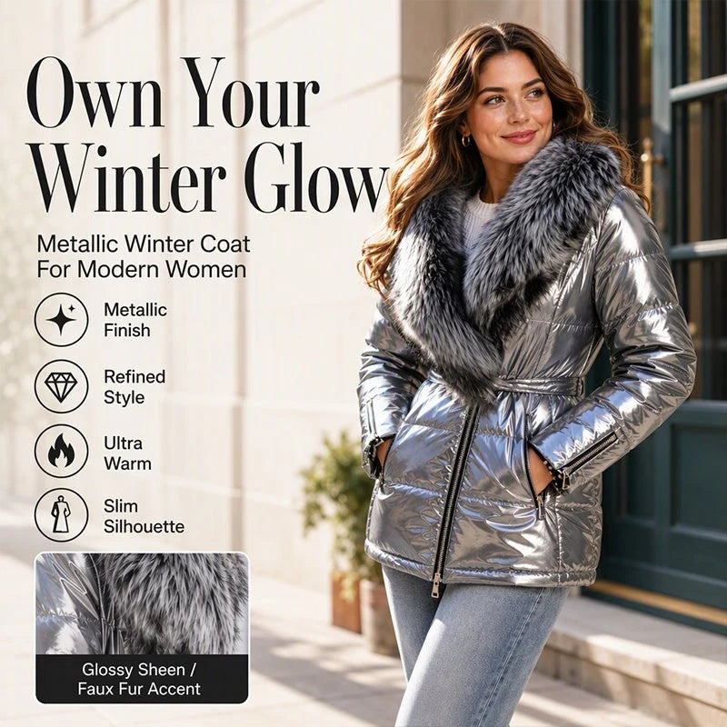 Women's Faux Fur Collar Belted Puffer Jacket