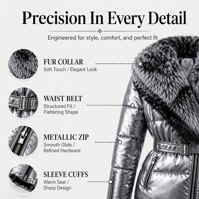 Women's Faux Fur Collar Belted Puffer Jacket