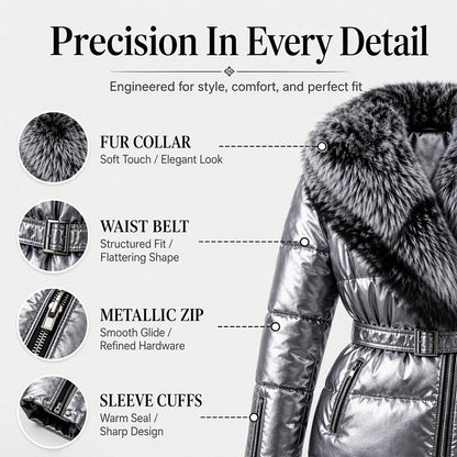 Women's Faux Fur Collar Belted Puffer Jacket