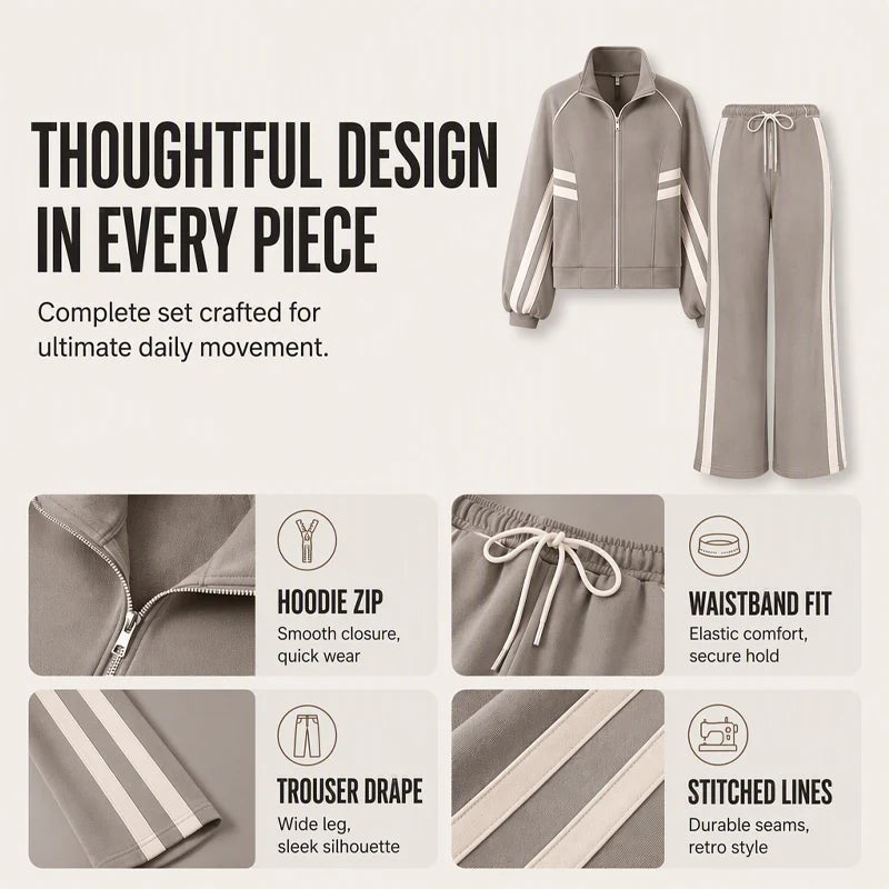 Women's Striped Zip-Up Jacket & Wide-Leg Trousers Set
