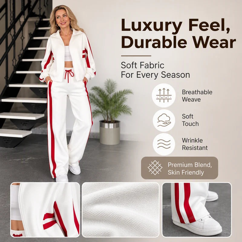 Women's Striped Zip-Up Jacket & Wide-Leg Trousers Set