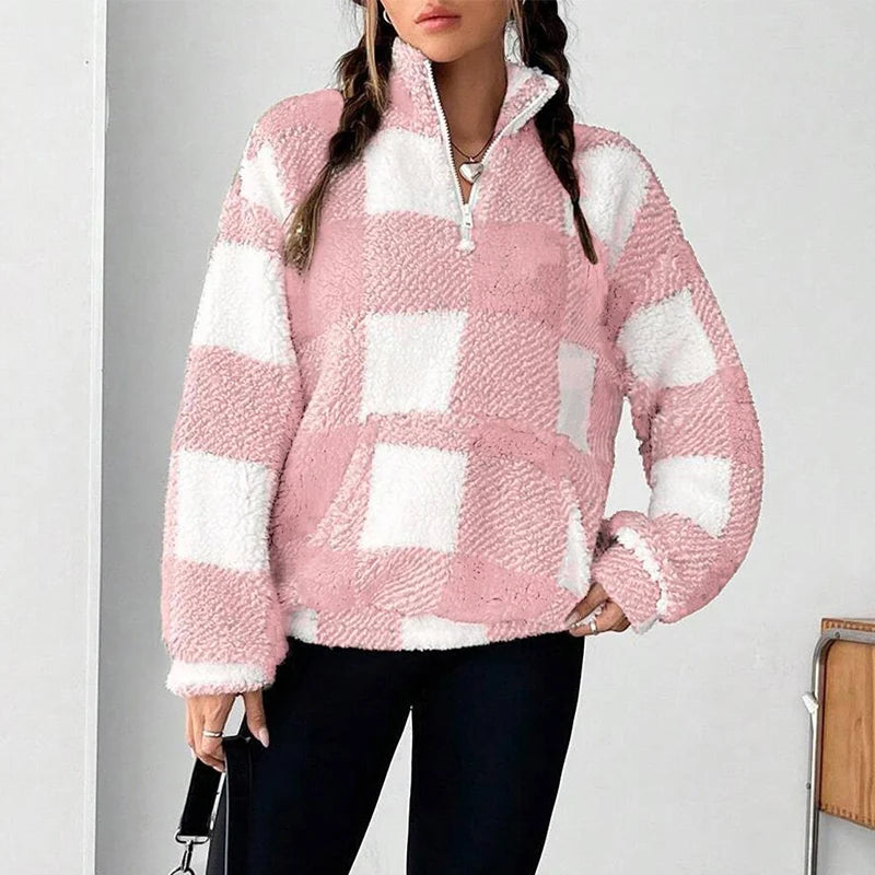 Women's Cosy Checkered Sherpa Fleece Pullover