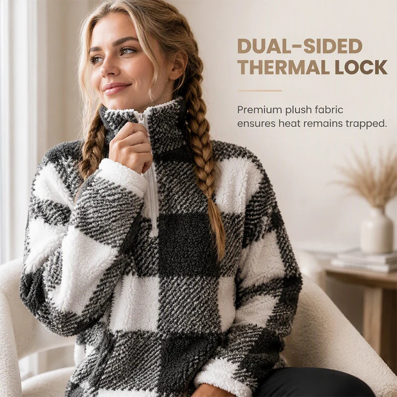 Women's Cosy Checkered Sherpa Fleece Pullover