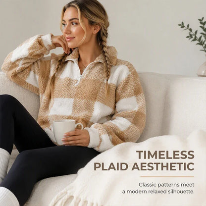 Women's Cosy Checkered Sherpa Fleece Pullover