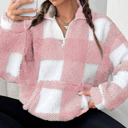 Women's Cosy Checkered Sherpa Fleece Pullover