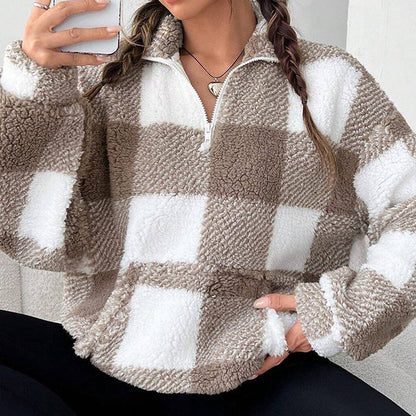 Women's Cosy Checkered Sherpa Fleece Pullover