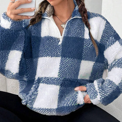 Women's Cosy Checkered Sherpa Fleece Pullover