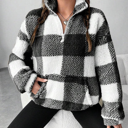Women's Cosy Checkered Sherpa Fleece Pullover