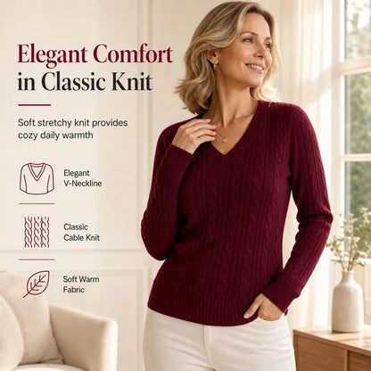Women's V-Neck Cable Knit Jumper