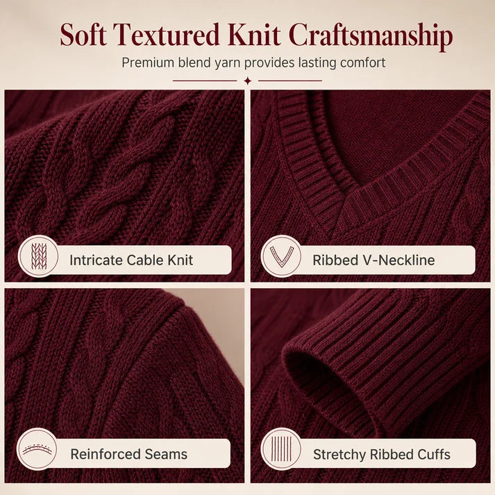 Women's V-Neck Cable Knit Jumper