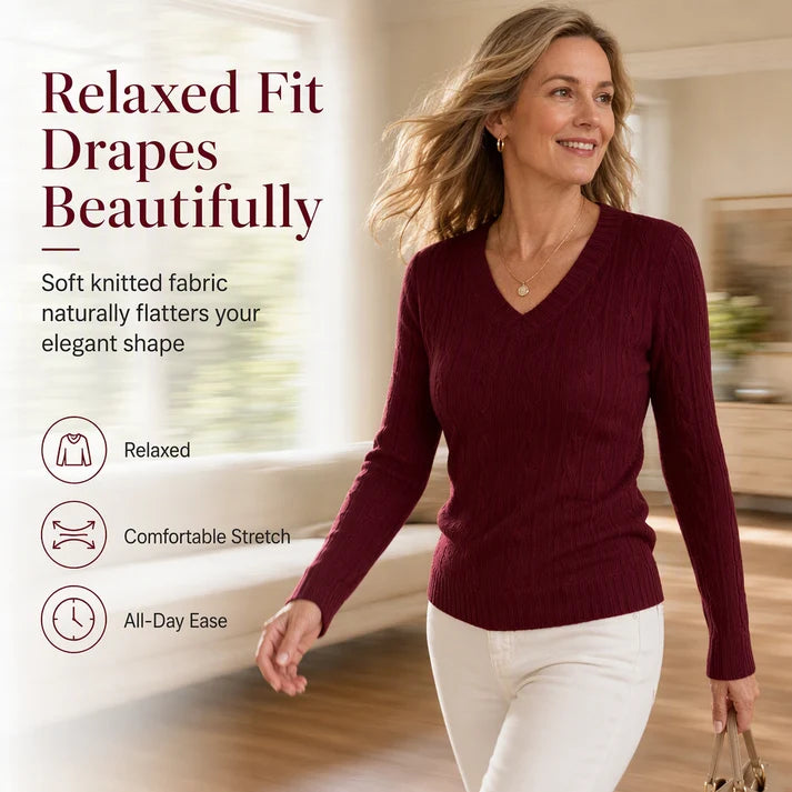 Women's V-Neck Cable Knit Jumper