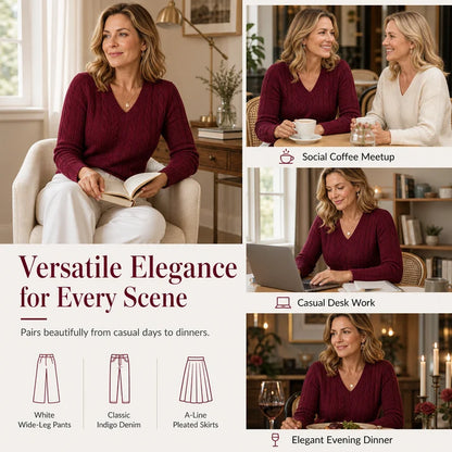 Women's V-Neck Cable Knit Jumper
