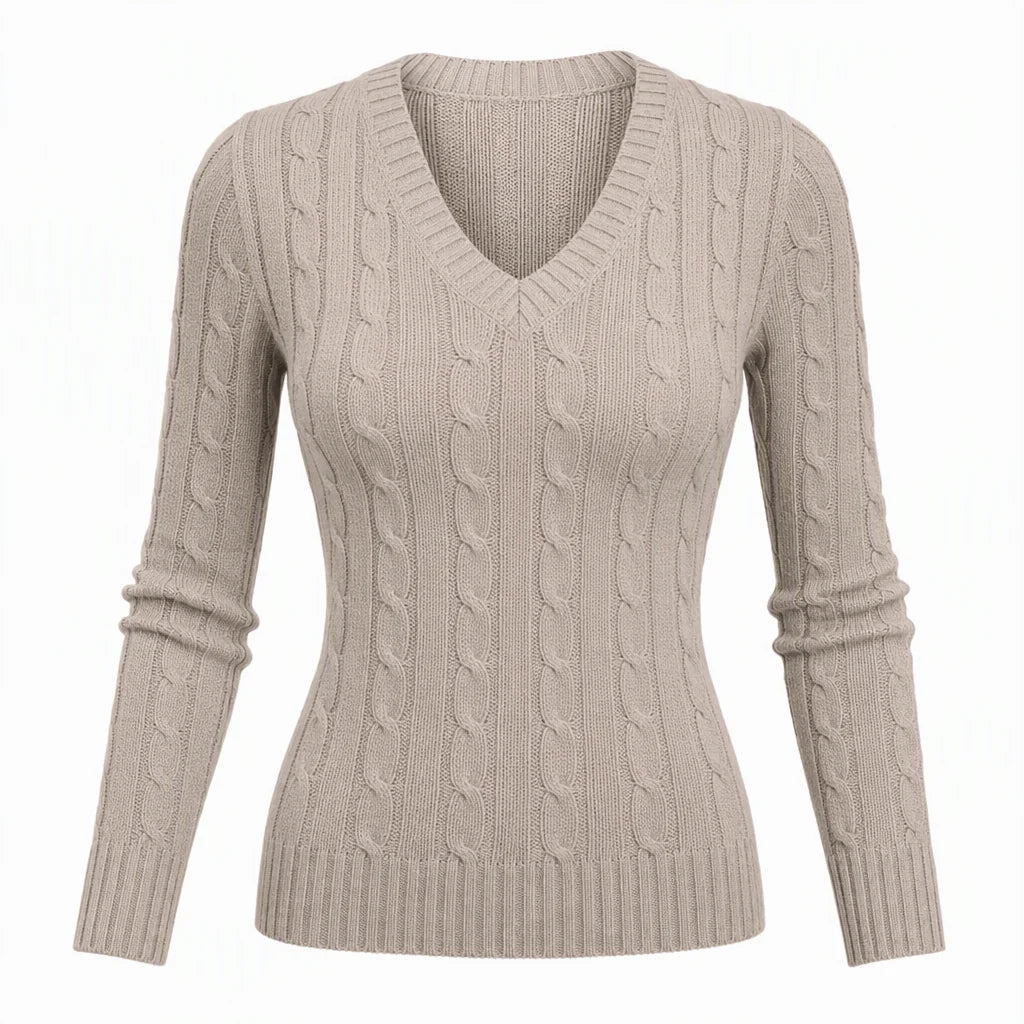 Women's V-Neck Cable Knit Jumper