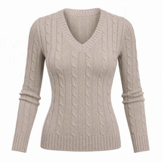 Women's V-Neck Cable Knit Jumper