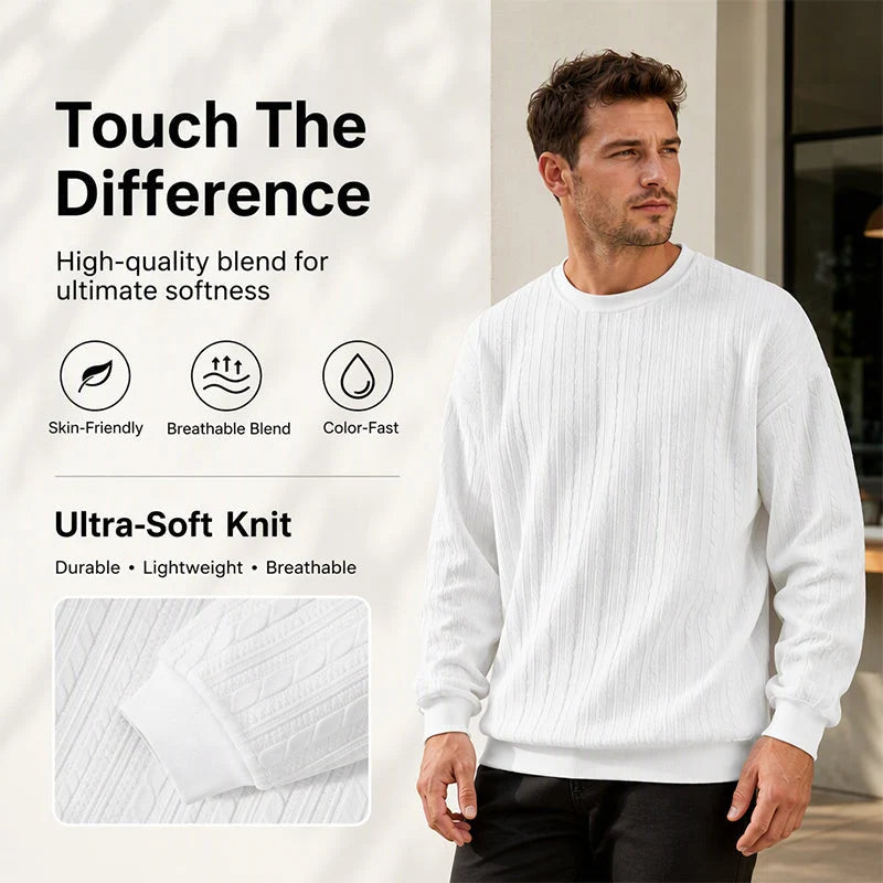 Men's Textured Cable Knit Crewneck Jumper