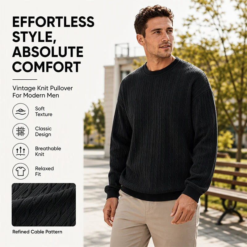 Men's Textured Cable Knit Crewneck Jumper