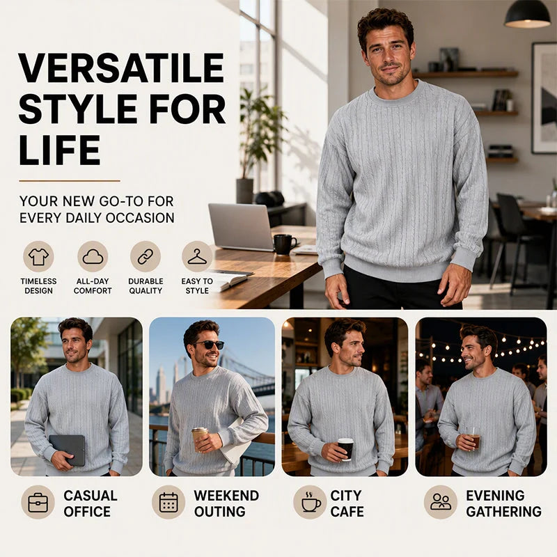 Men's Textured Cable Knit Crewneck Jumper