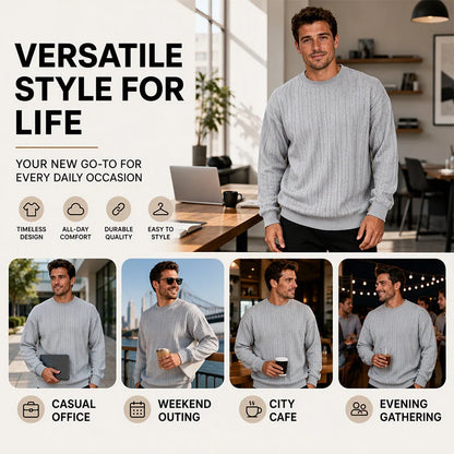 Men's Textured Cable Knit Crewneck Jumper