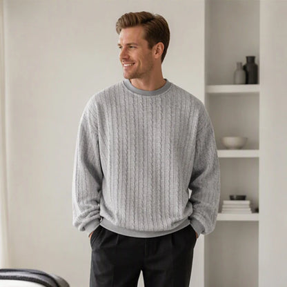 Men's Textured Cable Knit Crewneck Jumper
