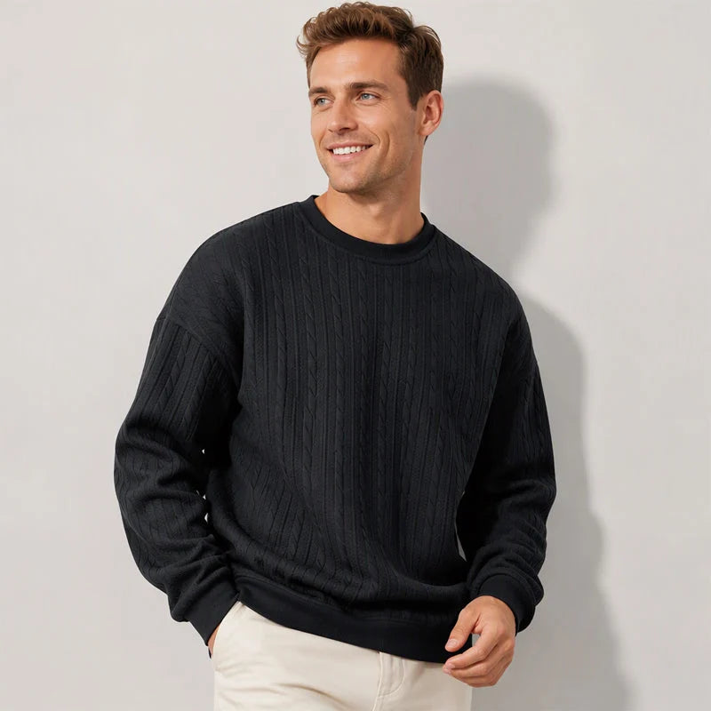 Men's Textured Cable Knit Crewneck Jumper