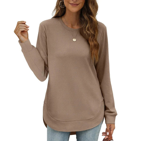 Women's Relaxed Fit Curved Hem Long Sleeve Top