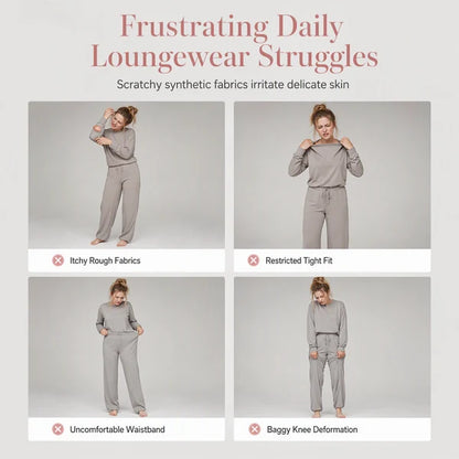 Women's Mock Neck Top & Wide-Leg Trousers Set