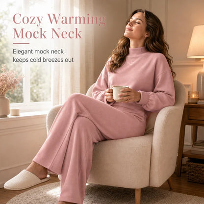 Women's Mock Neck Top & Wide-Leg Trousers Set