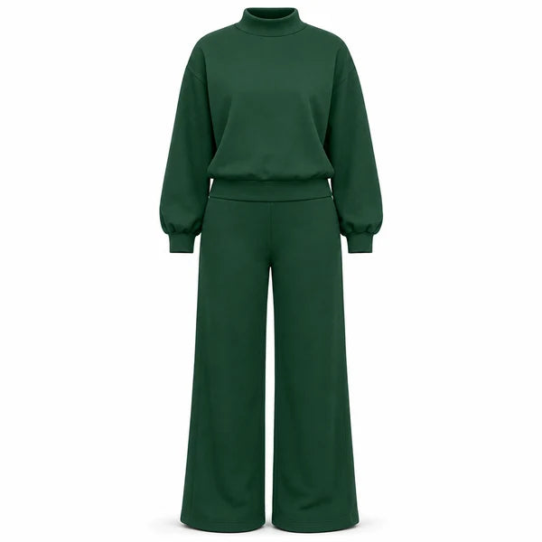 Women's Mock Neck Top & Wide-Leg Trousers Set