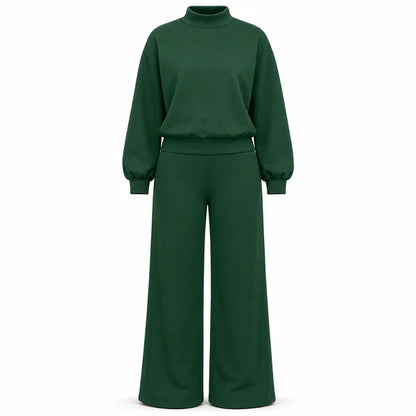 Women's Mock Neck Top & Wide-Leg Trousers Set