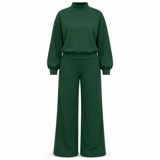 Women's Mock Neck Top & Wide-Leg Trousers Set