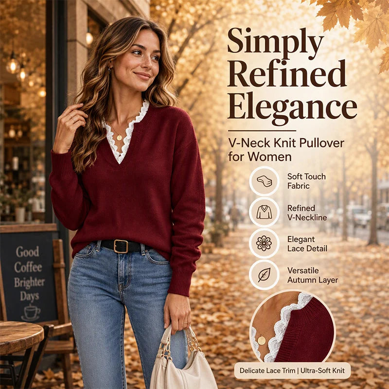 Women's Lace Trim V-Neck Knit Jumper