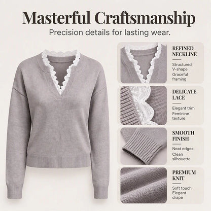 Women's Lace Trim V-Neck Knit Jumper