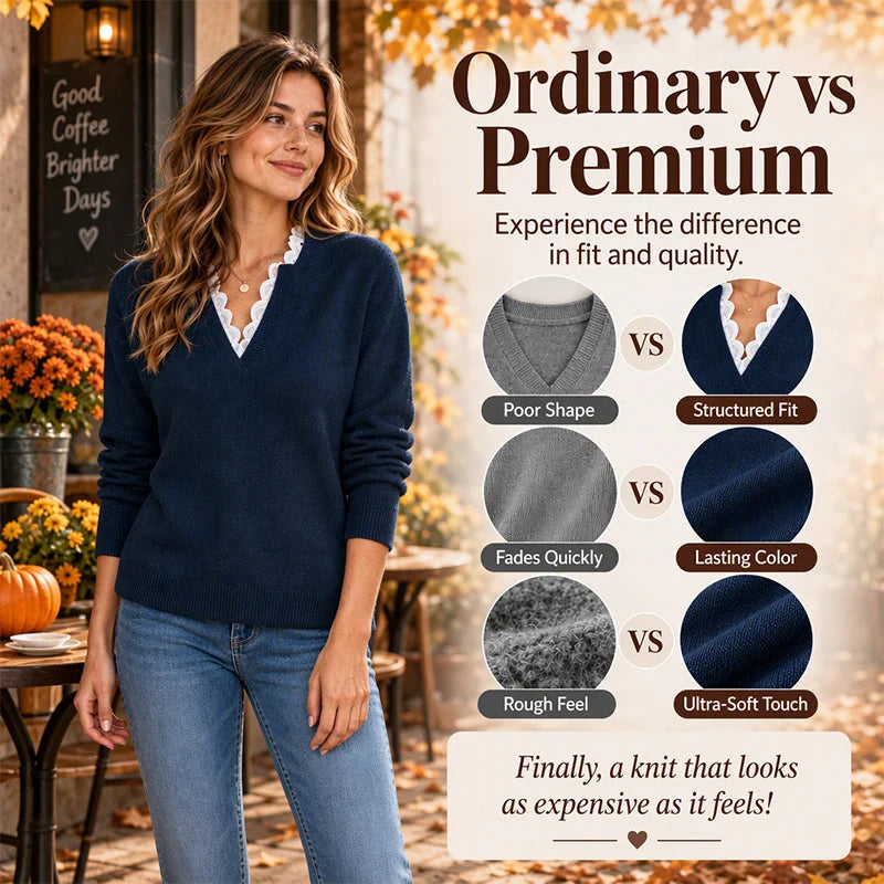 Women's Lace Trim V-Neck Knit Jumper