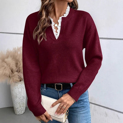 Women's Lace Trim V-Neck Knit Jumper