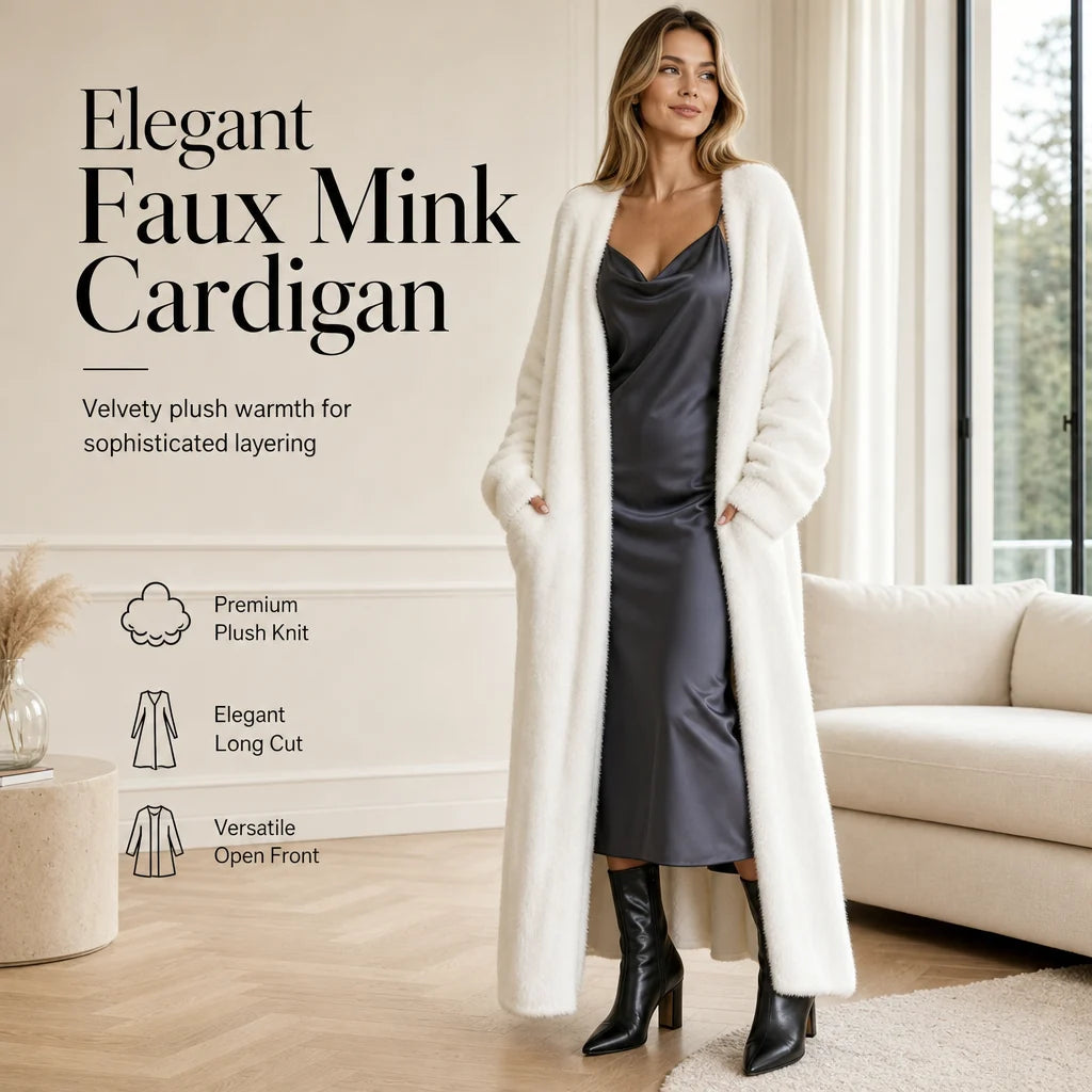 Women's Longline Faux Mink Cardigan