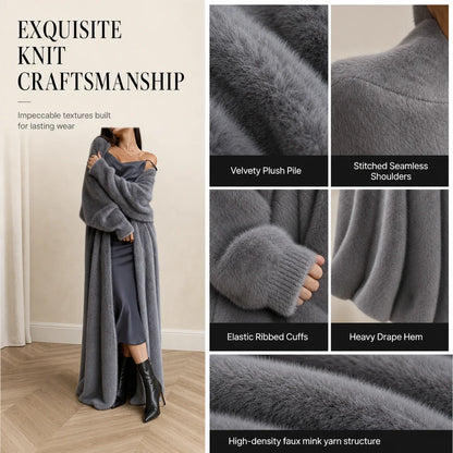Women's Longline Faux Mink Cardigan