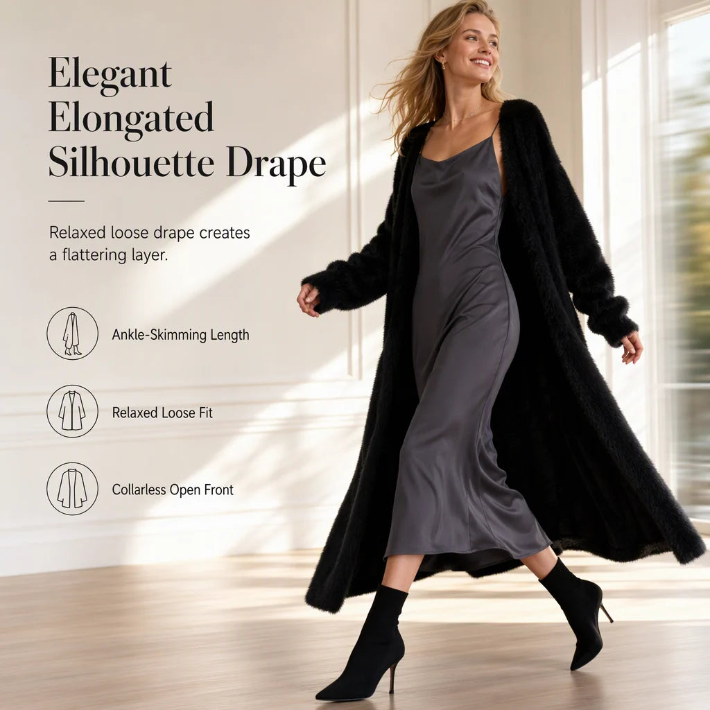 Women's Longline Faux Mink Cardigan