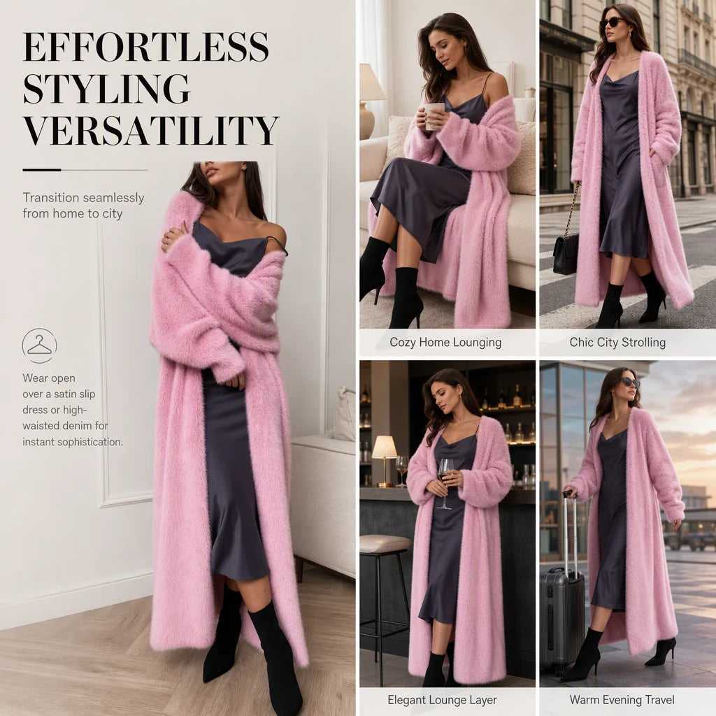 Women's Longline Faux Mink Cardigan