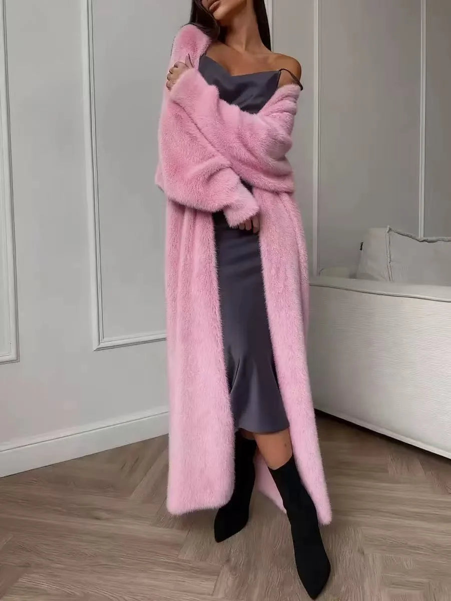 Women's Longline Faux Mink Cardigan