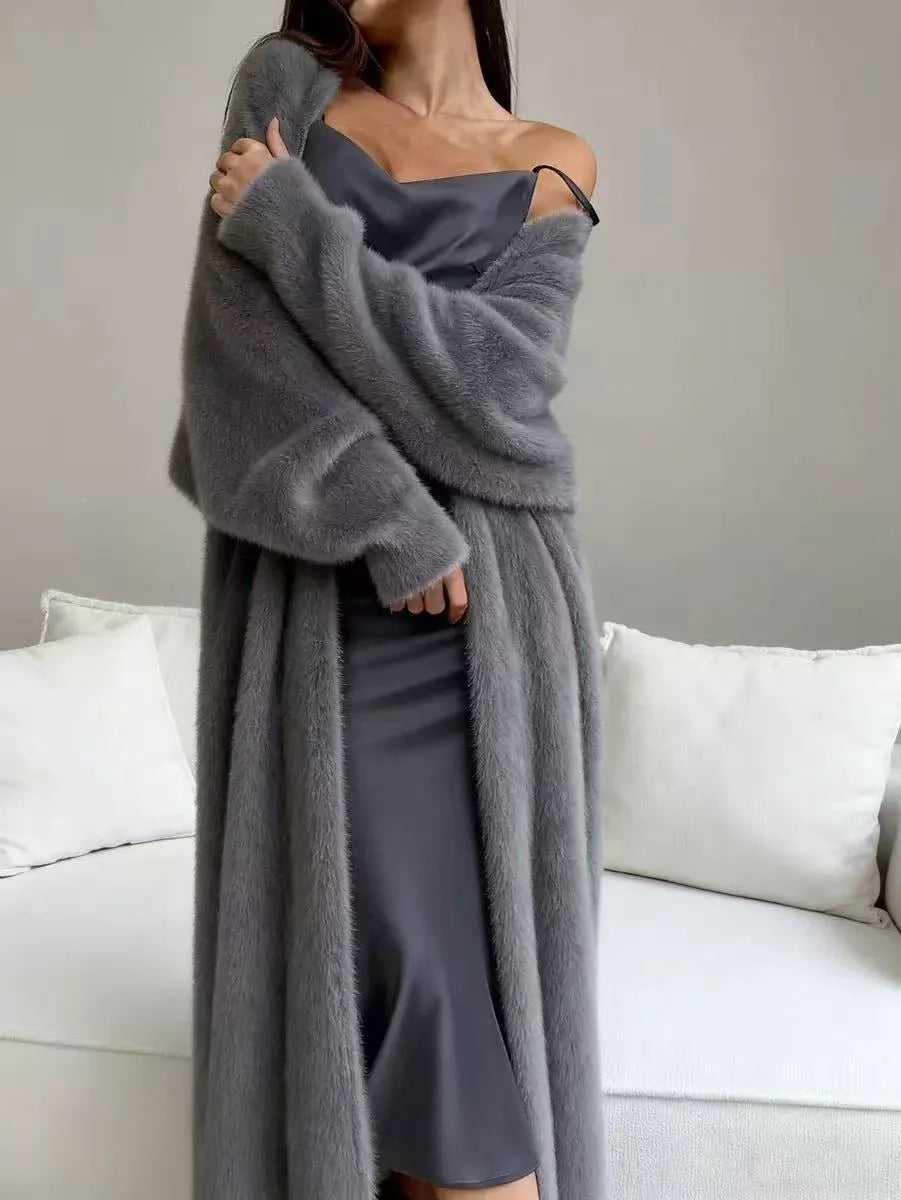 Women's Longline Faux Mink Cardigan