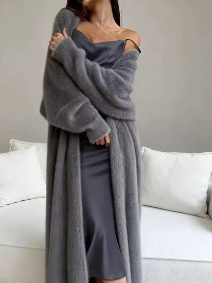 Women's Longline Faux Mink Cardigan