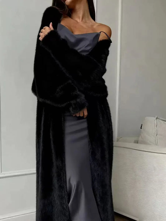 Women's Longline Faux Mink Cardigan