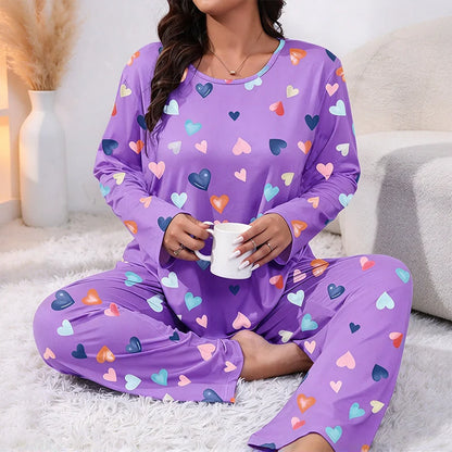 Women's Heart Print Long-Sleeve Pyjama Set