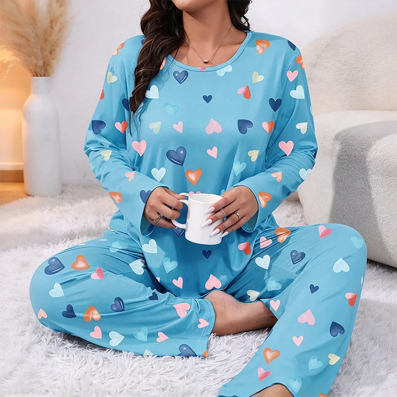 Women's Heart Print Long-Sleeve Pyjama Set