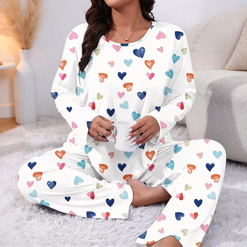 Women's Heart Print Long-Sleeve Pyjama Set