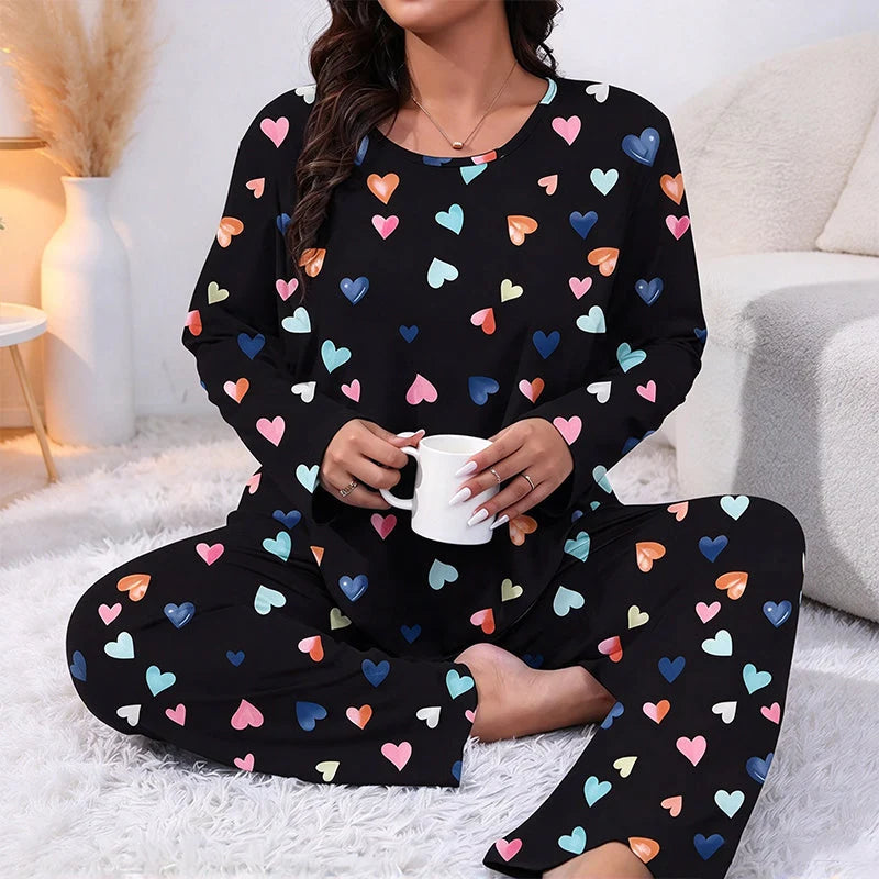 Women's Heart Print Long-Sleeve Pyjama Set